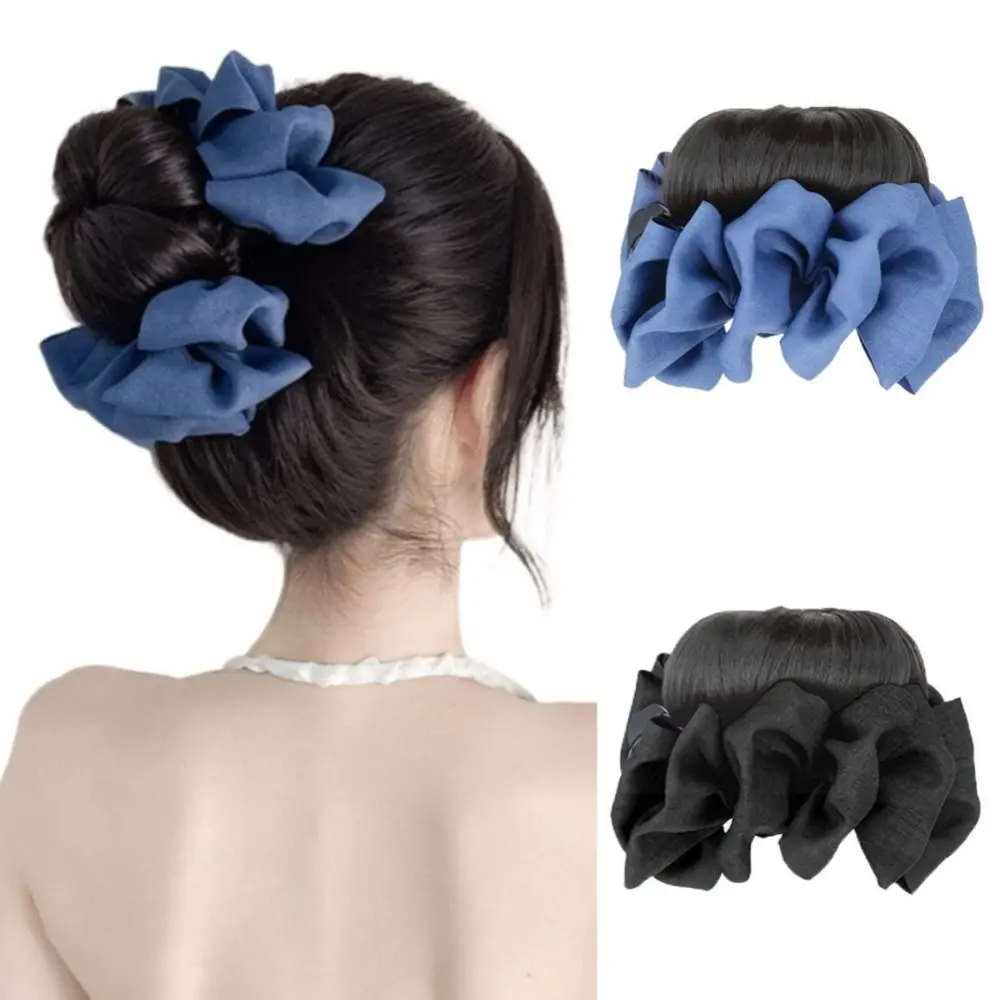 

Fashion Claw Clip Blue Black Bow Chignon Scrunchy Hair Pieces Synthetic Hair Bun Natural Fluffy Ball Head Wig Women