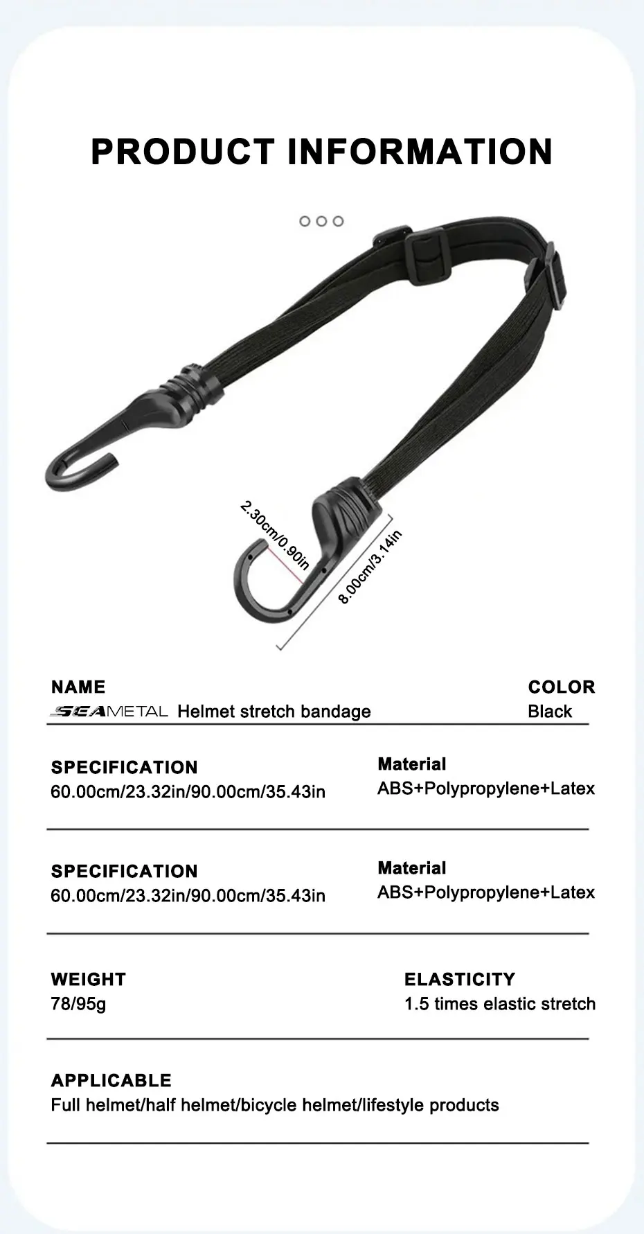 SEAMETAL Universal 60 cm Motorrad Gepäckgurt Moto Helm Zahnräder Feste elastische Schnalle Seil Hochfester einziehbarer Schutz – Detail 11