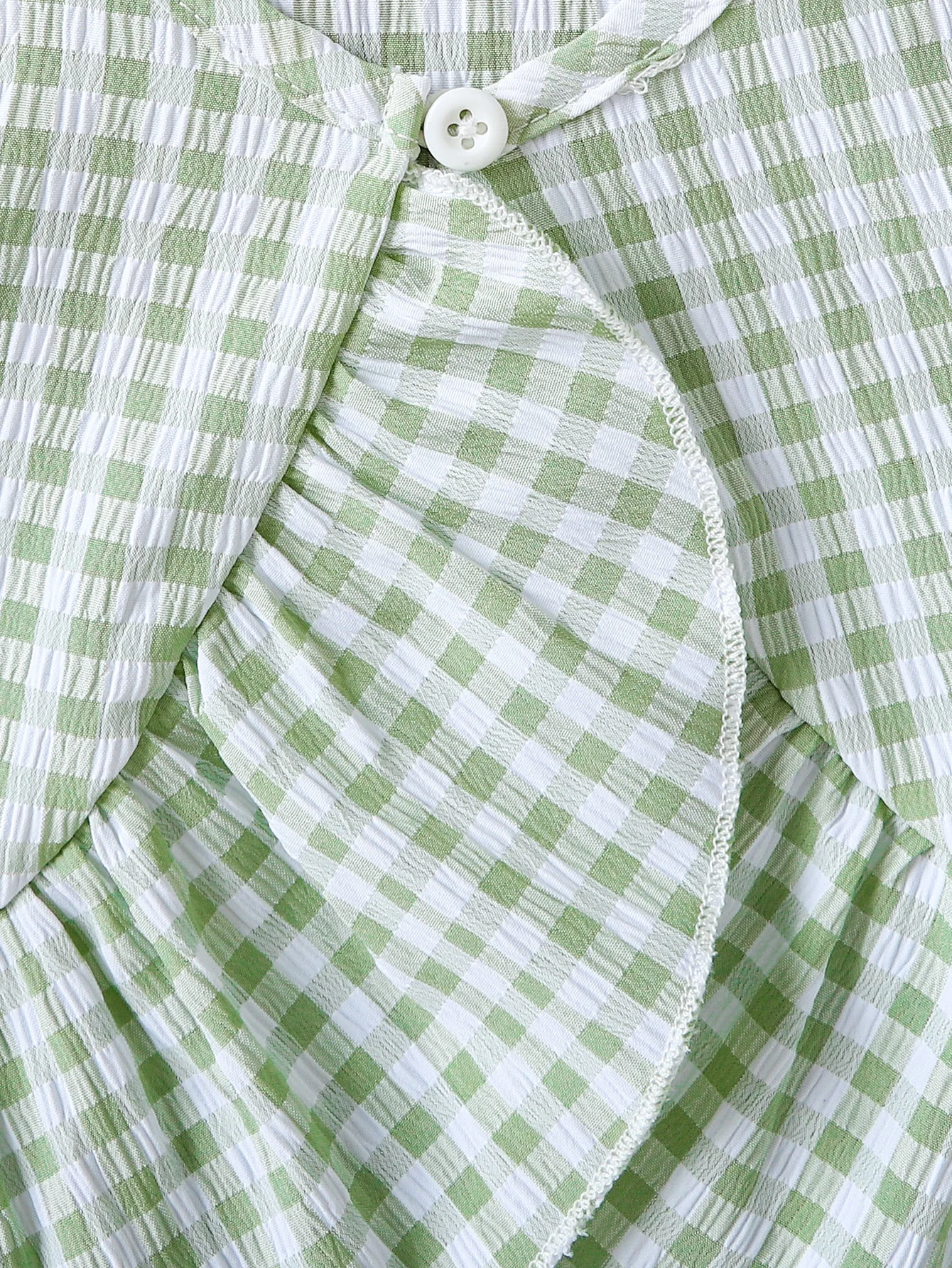 2-teiliges Sommer-Set für Mädchen mit grünem Gingham-Rüschenmuster, ärmelloses Oberteil + Shorts, süßer, lässiger Stil, Alltags-/Outdoor-Bekleidung, 1–6 Jahre, atmungsaktiv – Detail 5