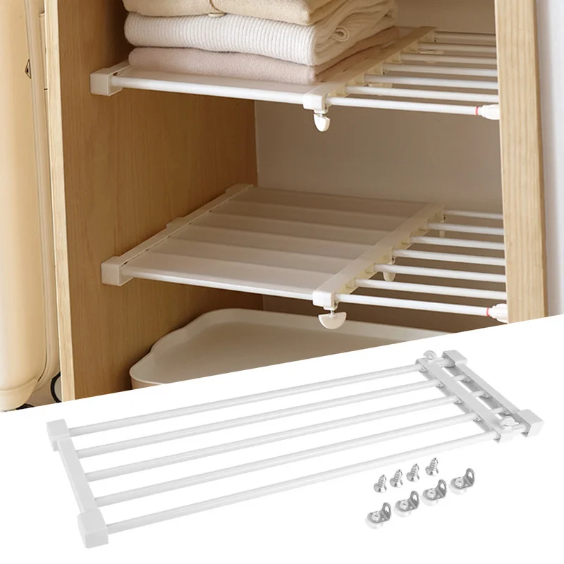 Convenient 50-120cm Adjustable Telescopic Storage Rack Cupboard Wardrobe Closet Divider Partition Shelf