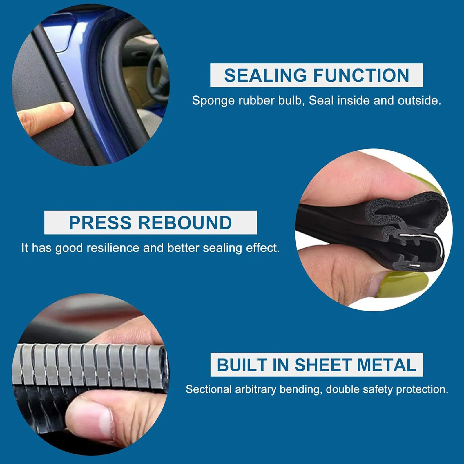 6M Car Door Rubber Seal Strip Universal Anti-Scratch Sealing Strips with Side PVC Bulb for Car Door Boat Home Sealants