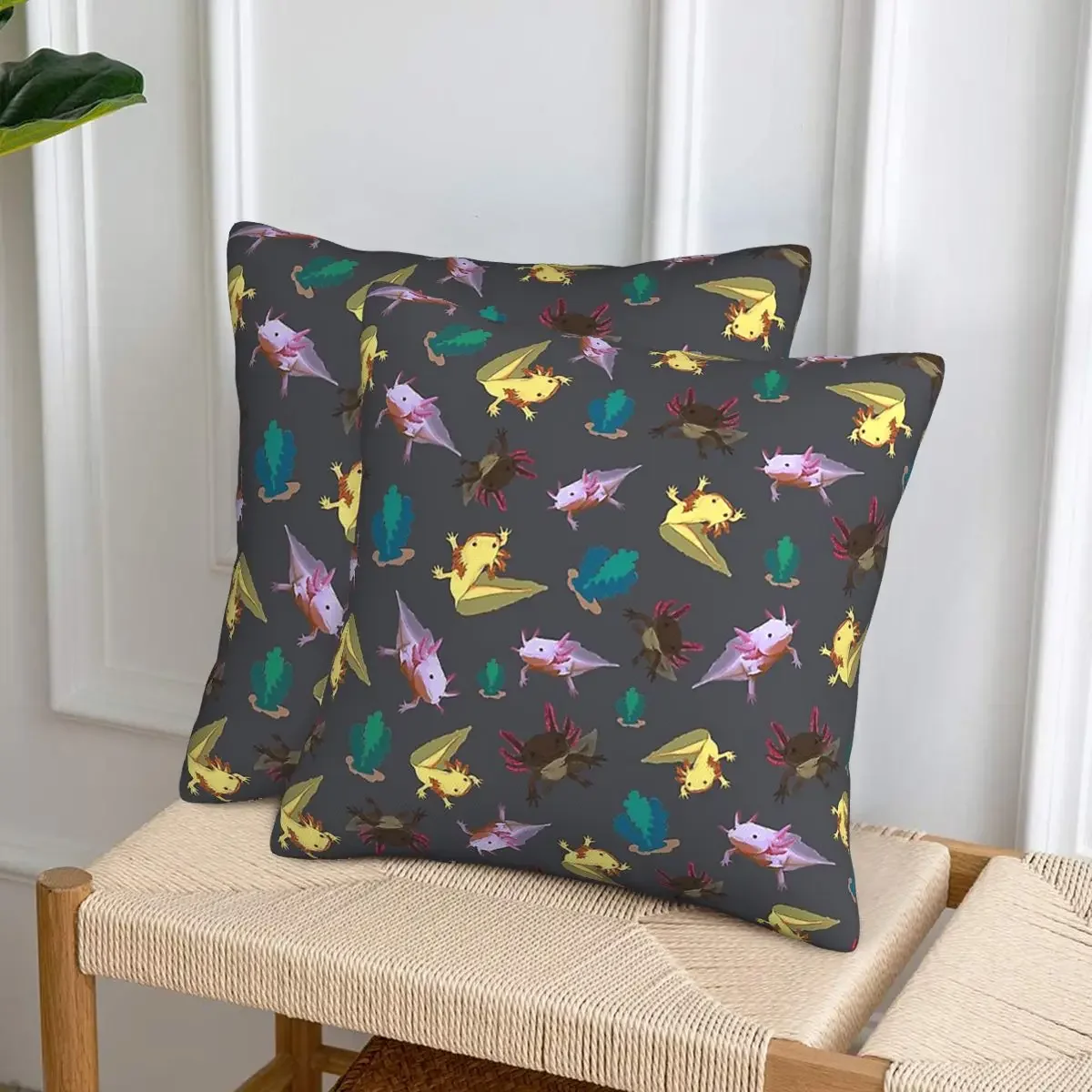 

Наволочка с рисунком аксолотлей, 2 шт., квадратная, декоративная, для дома и спальни, комфортная, для декоративных подушек