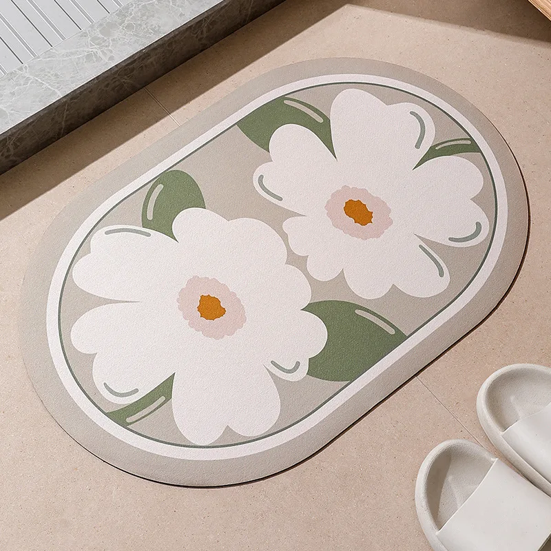 Ins Scandinavian Flowers Floor Mat Toilet Entrance Foot Mats Diatomaceous Earth Absorbent Quick-drying Anti-slip Floor Mat image 4