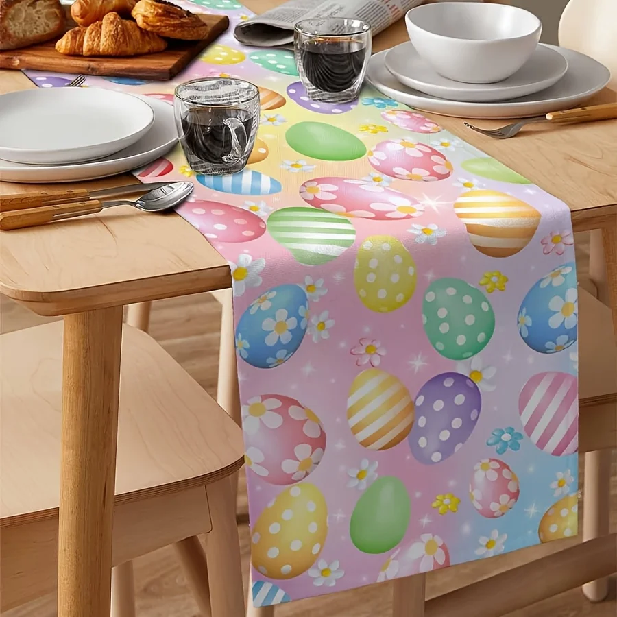 Spring Easter Table Runner & Dresser Scarf | Rustic Eggs & Flowers Pattern | Perfect for  Party, Kitchen & Dining Table Decor