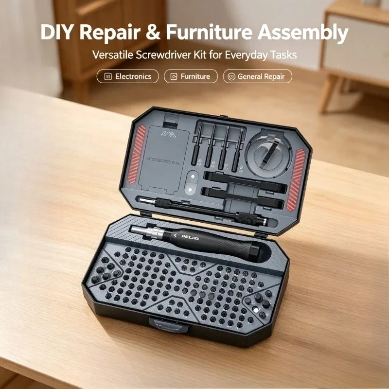 DELIXI 145-in-1 Screwdriver Set Precision Magnetic Screw Driver Bit Wireless Hand Versatile for Furniture DIY Repair Tool