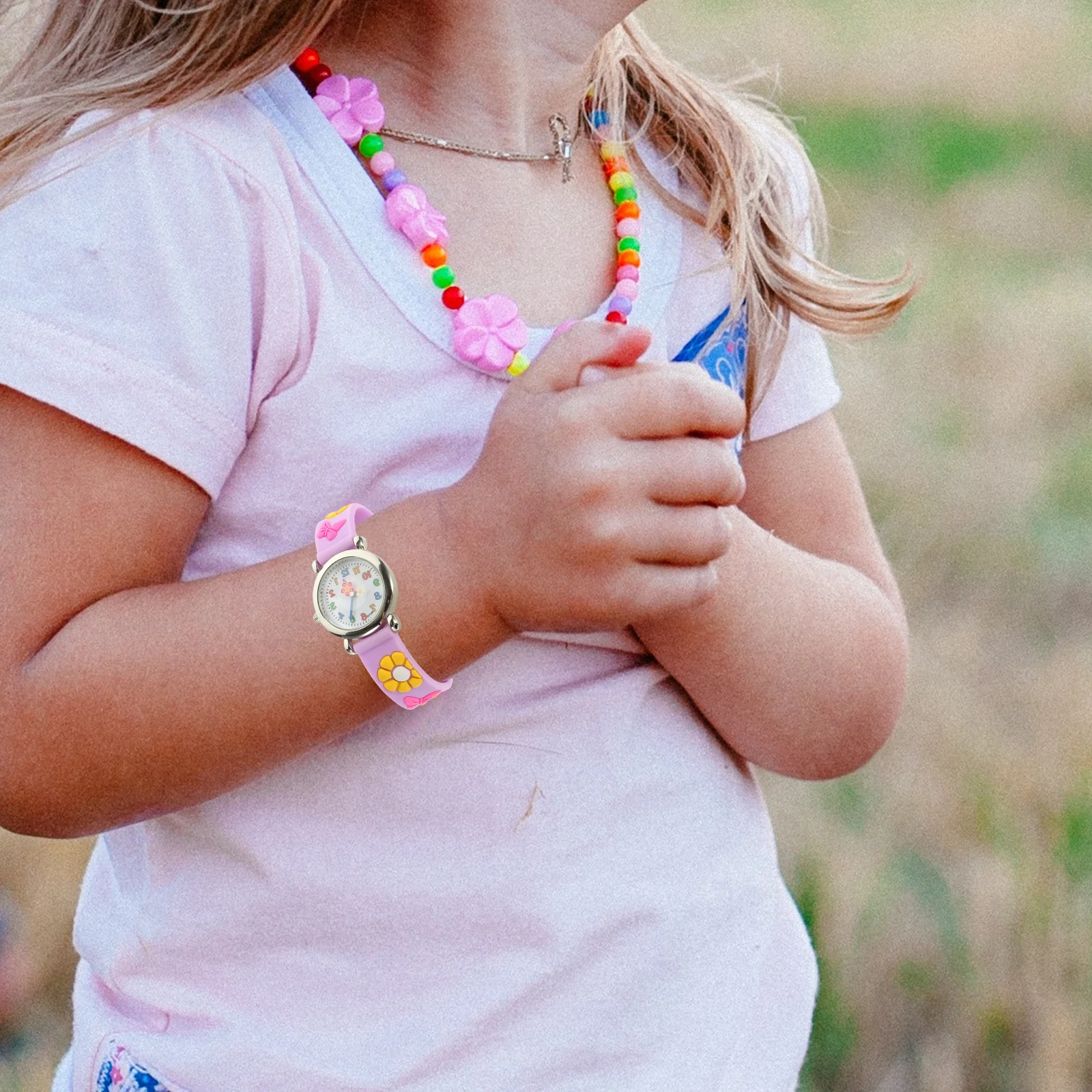 Watch Lovely Flower Pattern Adjustable Silicone Band Clear Dial Comfortable Wristwatch Christmas Birthday Gift