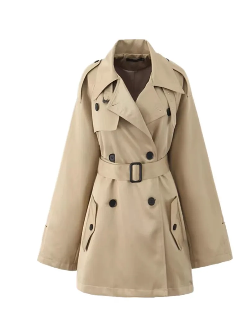 

Street Sle двубортное длинное пальто женское тюре осеннее новое маленькое размер модная ветровка с откидным воротником верхняя одежда