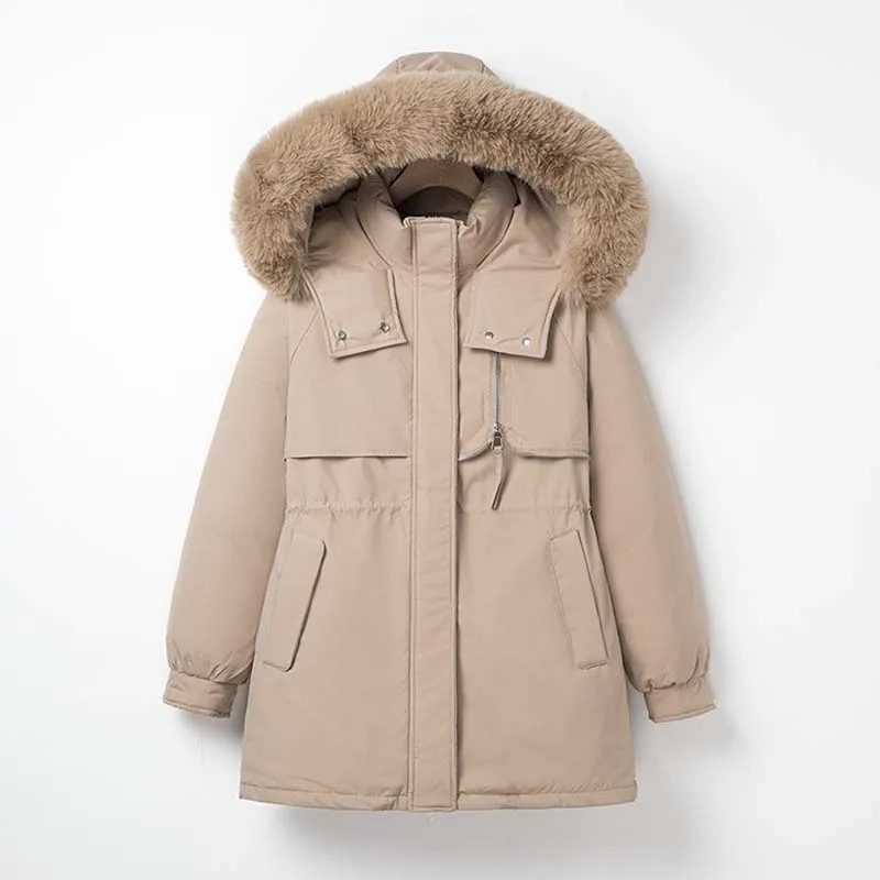 Women New Parkas Large Fur Collar Loose Cotton Padded Jacket Thick Warm Mid Length Cotton Clothes Female Outerwear Pai Overcomes