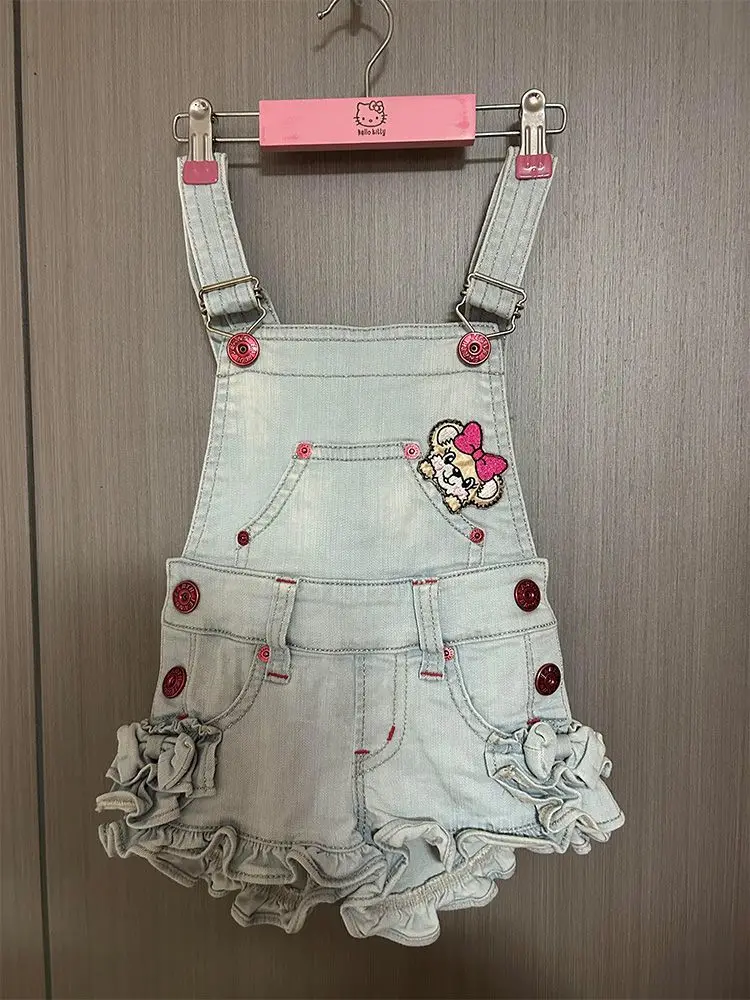 Fashion Overalls Vintage All Match Jumpsuit Women Y2k Shorts Japanese Cartoon Em Embroidery Denim One-piece Shorts Women