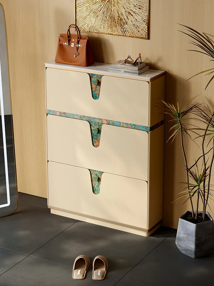 Ultra Thin Flip Shoe Cabinet High End Entryway Doorway Light Luxury Entryway Cabinet Home Indoor Solid Wood Wall