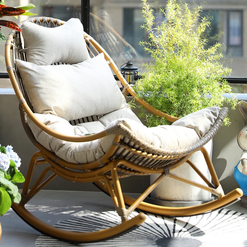 Comfortable Beach Lounge Chair - Adult Outdoor Rattan Rocking Lazy Sofa for Balcony Courtyard Backrest Chair