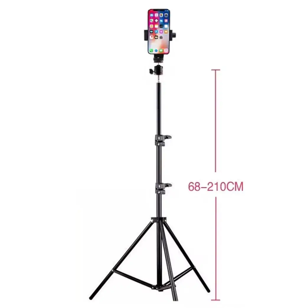 Tripod Stand Light, Tripod Stand with Mobile Phone Clip, 67-210 cm Adjustable Tripod, 360 ° Rotation Fixing Tripod. Max Height 2.1M Adjustable Tripod Mount with Inch 1/4 Screw Pair