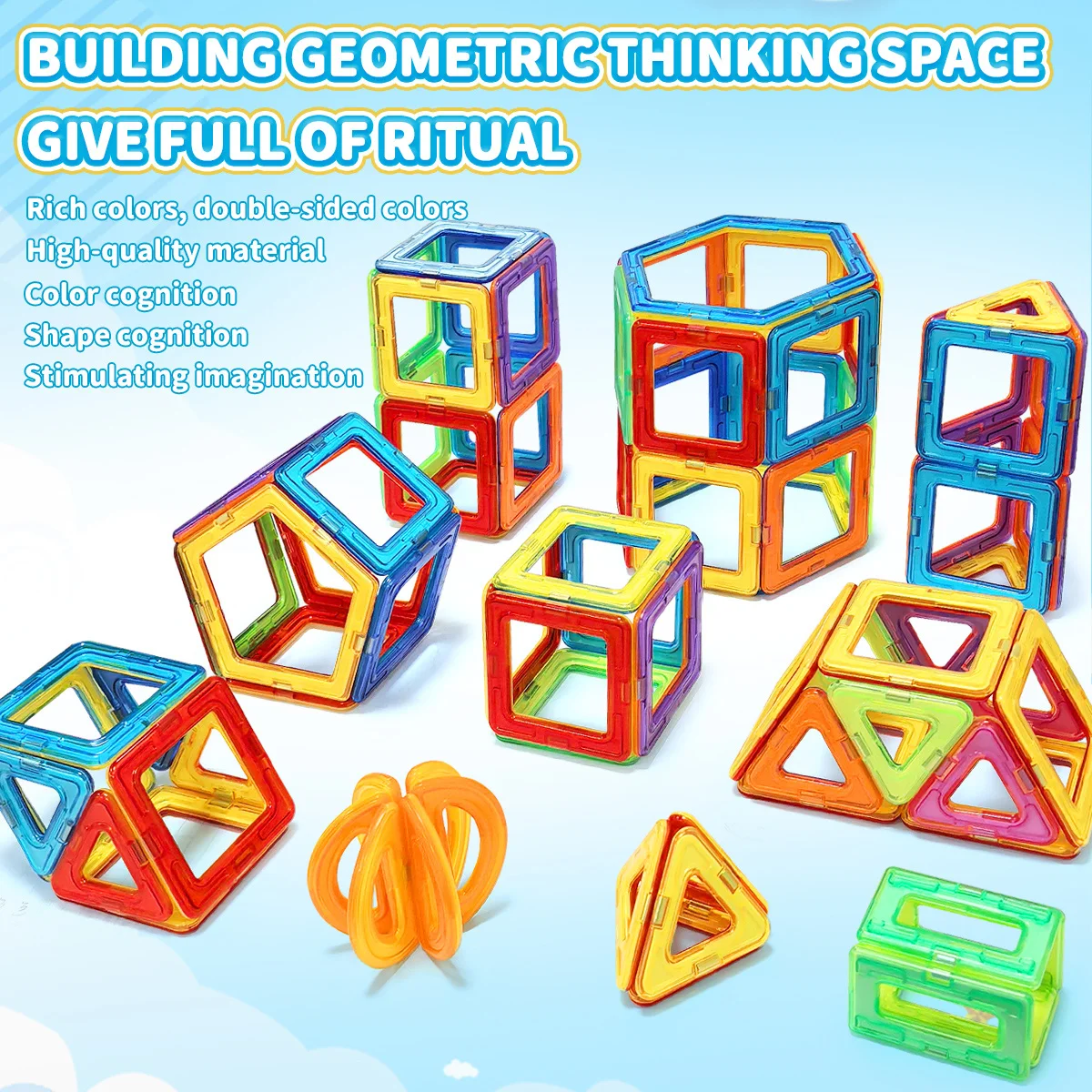 Blocchi magnetici - Set di costruzioni educative STEM 3D Giocattoli per bambini Blocchi magnetici a forma multipla di grandi dimensioni