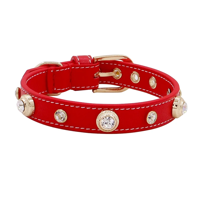 Dog Leather Collar Small Puppy Dogs Cats Bling Diamond High-end Fashion Design Pet Dog Collar Chain Red Black Green Many Colors