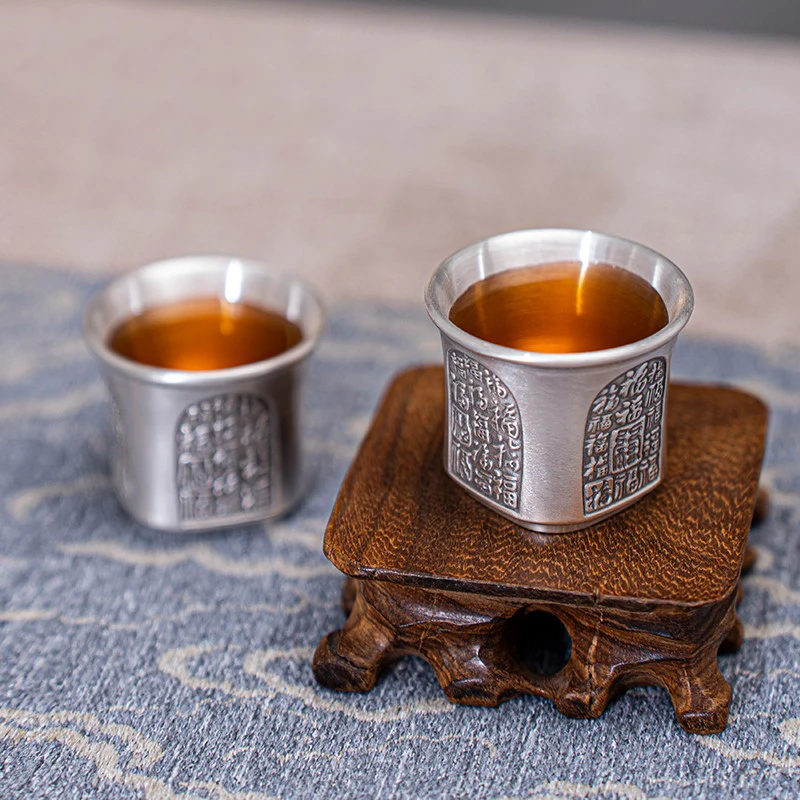 Baifu 99.9% Pure Silver Tea Cup Double-Layer Insulated Master Cup Vintage Wine Cup for Elegant Drinking Experience