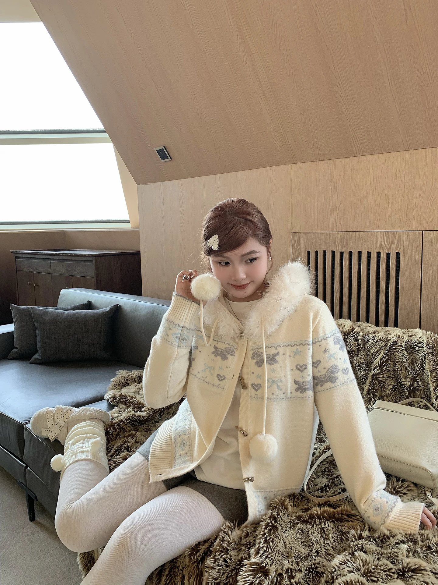 

Herwear plus Size Winter Cardigan Sweater Women's Long Sve Knitwear with Fur Collar Regular Length oulder Button Open Sle