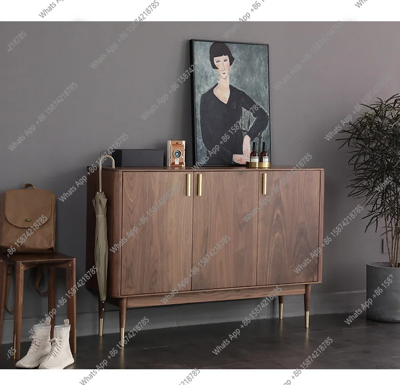 

49J Nordic Light Роскошный шкаф для обуви из массива черного ореха Современный простой входной шкафчик