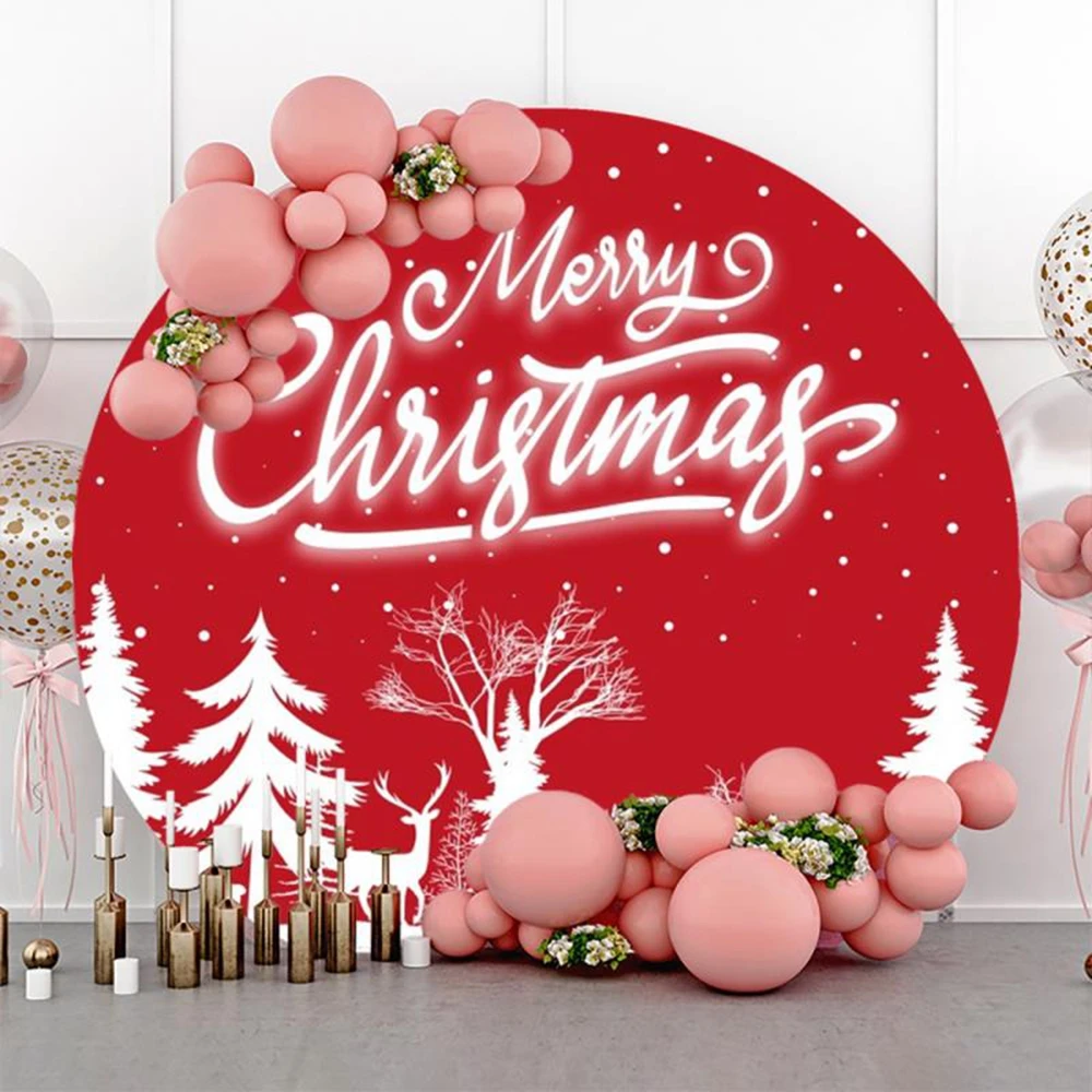 Merry Christmas Round Backdrop Cover Jingle Bells Gifts  Holly Leaves Xmas Family Party Circle Photography Background Decor