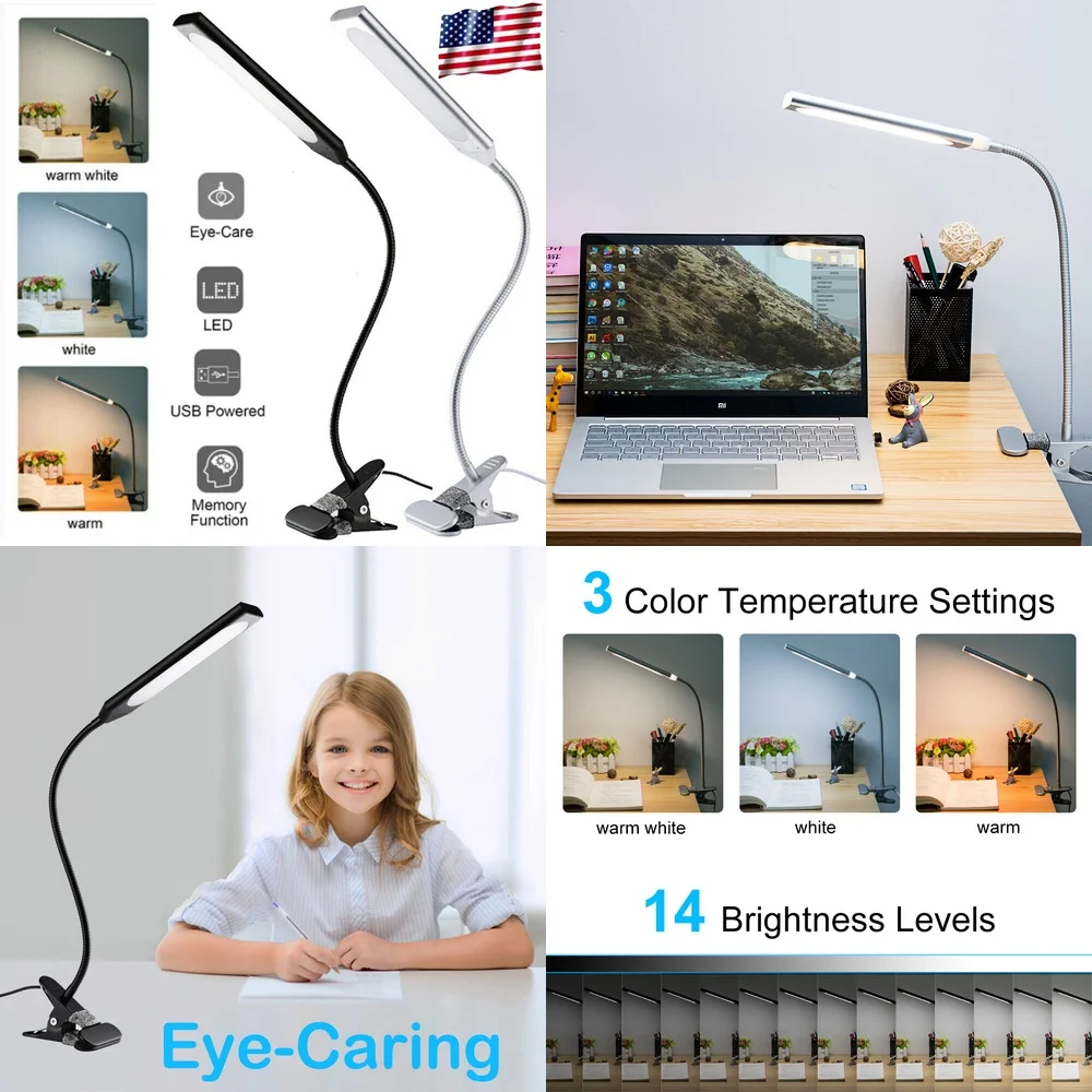 

Plug5W LED Clip Lamp Dimmable Adjustable Desk Light 3 Modes 14 Brightness Levels Energy Efficient Portable Taskin Desk Lamps