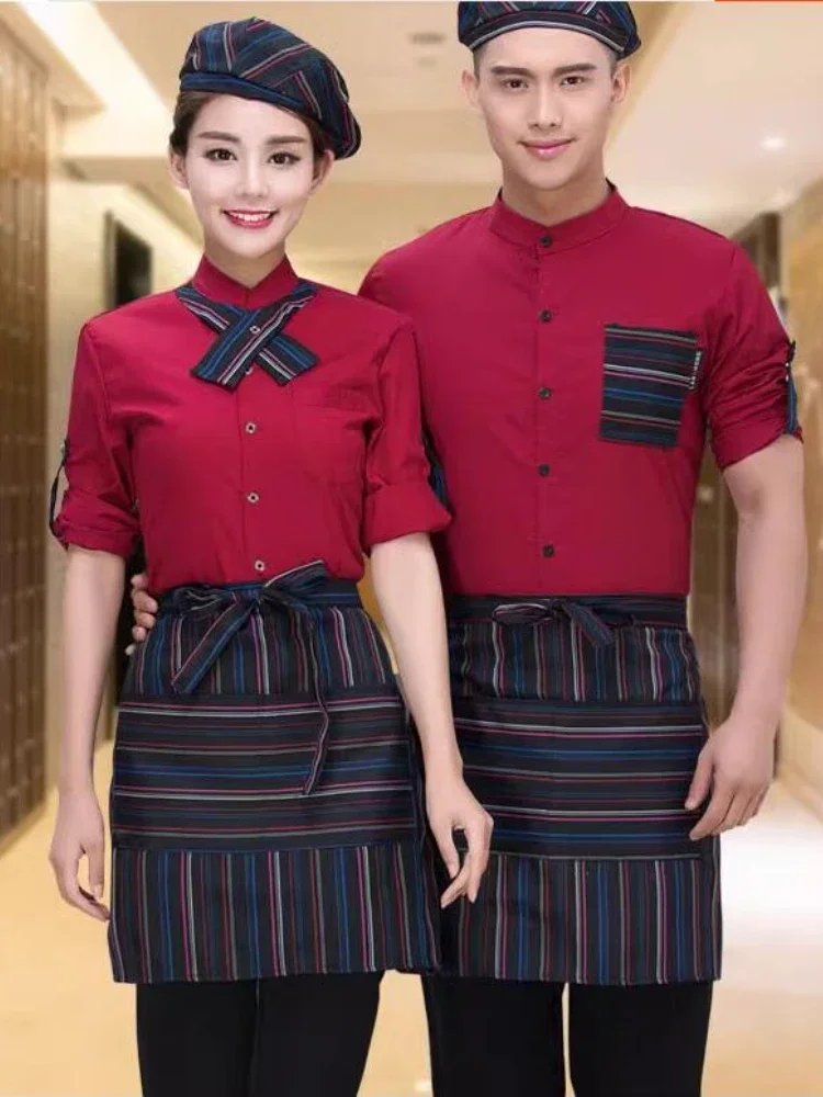 夏作業服ウェイター服半袖ウェイター制服ウェイトレス茶屋中華レストラン鍋作業服