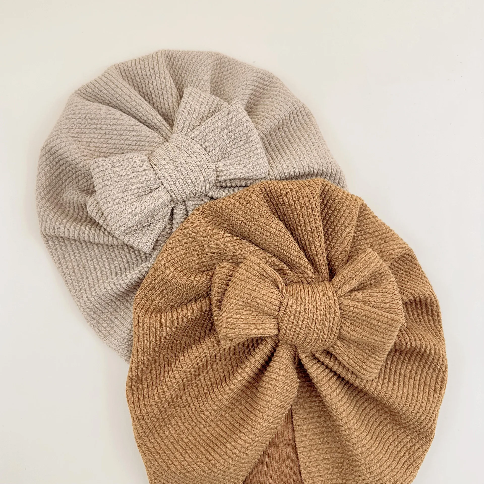 

New Waffle Fabric Turban Baby Hat Babes Beanies Caps Newborn Solid Cotton Bow Bonnet for Baby Girls Boys Kids Hair Accessories