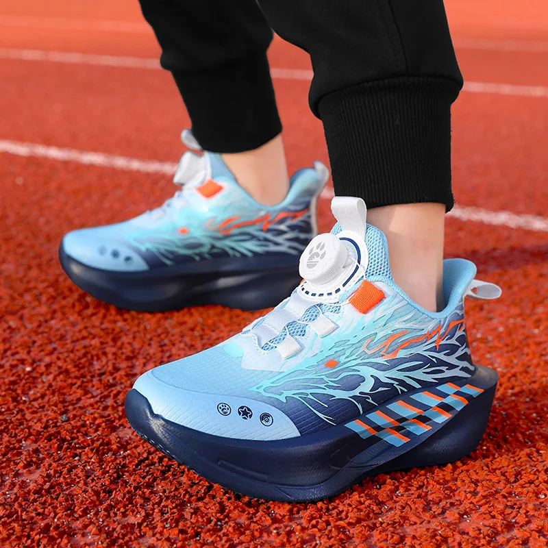 Children's Running Shoes Breathable Non-Slip Casual Sneakers for Kids Rotating Buckle Lightweight Outdoor Sports Walking Shoes