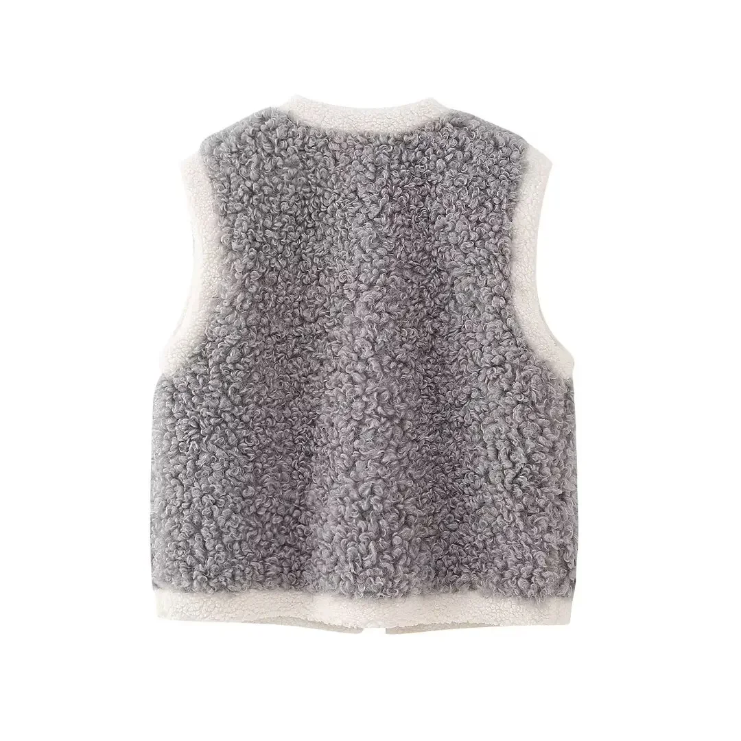 TRAF Faux Wool Open Vests for Women Coats Cropped Sleeveless Vest Woman Autumn Vest Top Women Waistcoat Women's Tailored Vest