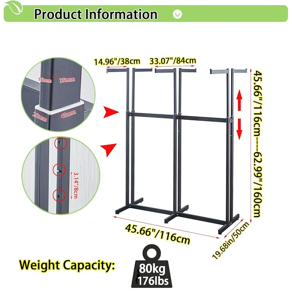 Garmen Logam Berdiri Lantai Ra - Rak Display Ritel Berat Dengan Roda, Rak Pakaian 6 A, Kemeja Portabel Tabung Persegi
