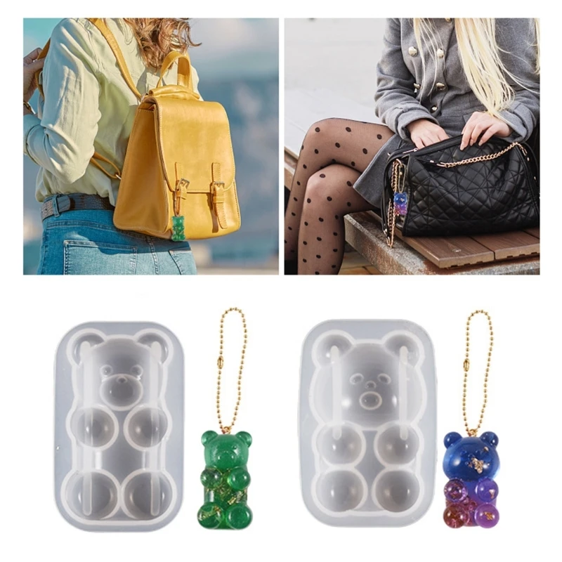 E0BF DIY Semi Three-Dimensional Bear Silicone Mold Epoxy Resin Molds Keychain Pendant