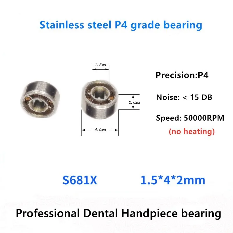 

10pcs Handpiece Dental bearing S681X 1.5*4*2mm 440C stainless steel bearings 50000rpm no heating 1.5x4x2 mm