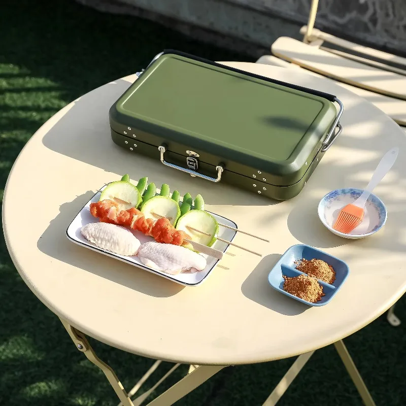 

Outdoor camping folding portable stainless steel mini suitcase charcoal barbecue grill
