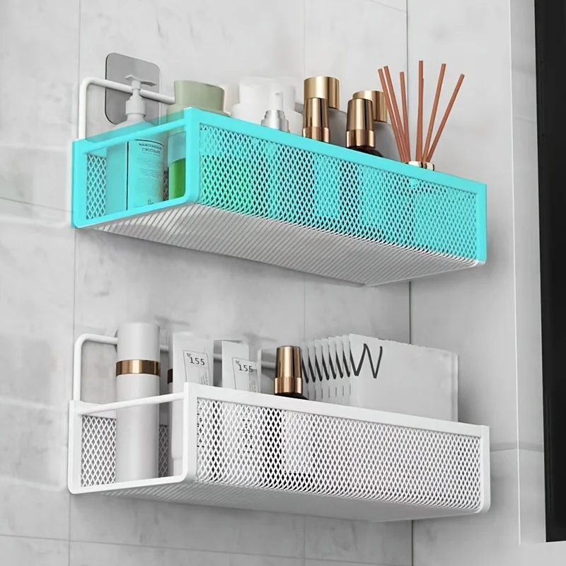 Bathroom Shelf Wall-mount Shower Shampoo Rack Toilet Accessories Kitchen Free Punch Condiment Storage Basket Bathroom Organizer