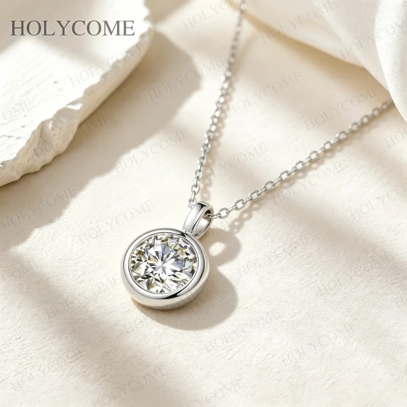 1 Karat Moissanit-Halskette für Damen, 925 Sterling Silber, runder Diamant-Anhänger, Verlobungs-, Hochzeits- und Party-Schmuck. – Detail 9