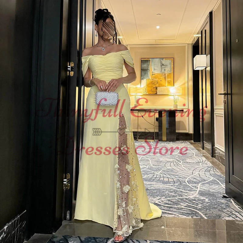 Thinyfull Women Prom Evening Dresses Saudi Arabia Off The Shoulder Glitter Night Party Dress A-Line Floor Length Cocktail Gowns