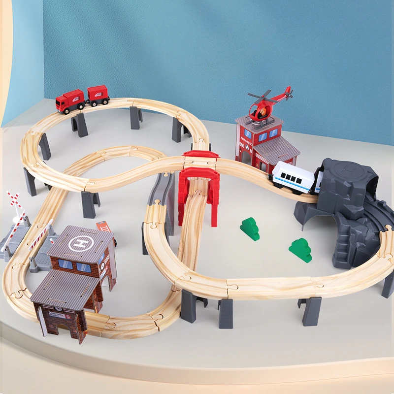 Jouets en bois Montessori pour enfants, Puzzle de bricolage, blocs de construction de Train à piste circulaire, ensemble d'accessoires, jeux de société de construction, 87 pièces