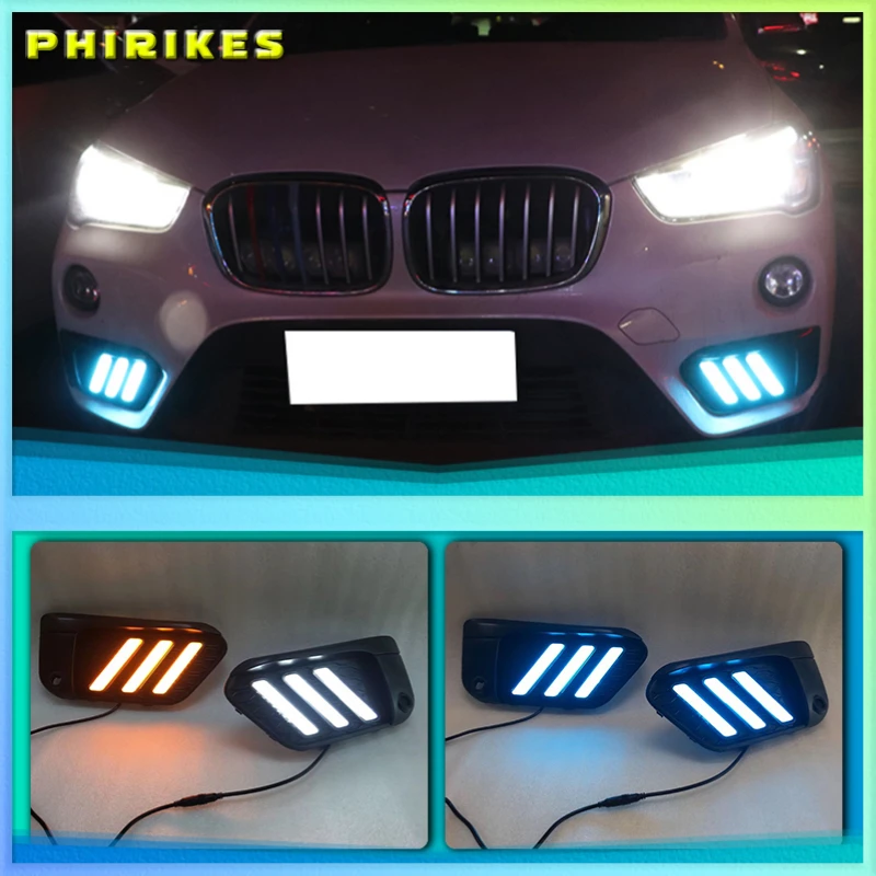 

2PCS LED DRL Daytime Running Light Daylights for BMW X1 F48 F49 2016 2017 2018 2019 With Yellow Turn Signal lamp