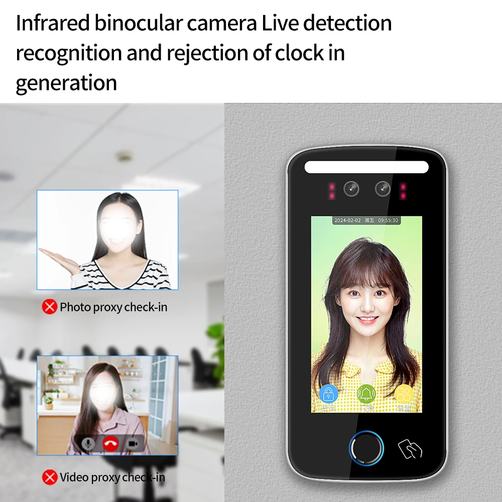 Tuya App Wifi AI Dynamic Face Recognition Reader Attendance Terminal 5000face TCP IP 5-inch Screen 125KHz IP54 Waterproof Zinc