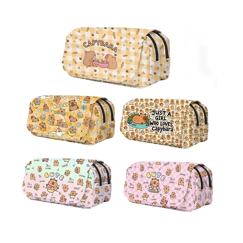 Niedliche Federtasche mit Tiermotiv, Capybara-Grafikdruck, doppellagige Schreibwarentasche, große Kapazität, Federmäppchen für Büro- und Schulbedarf