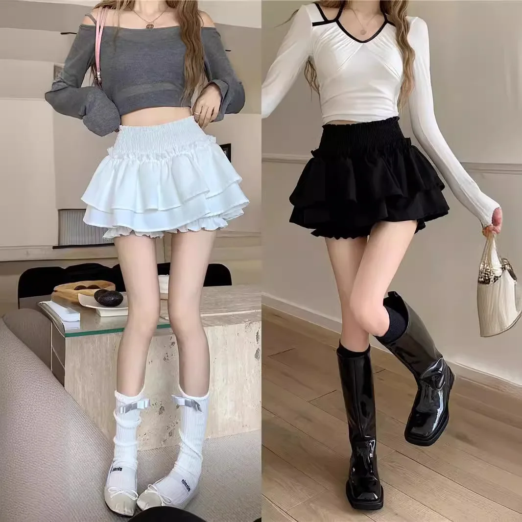 

Мини-юбка, милая сексуальная балетная эластичная бальная юбка с высокой талией, лоскутная юбка с рюшами в стиле Лолиты, короткая корейская милая женская одежда Y2K