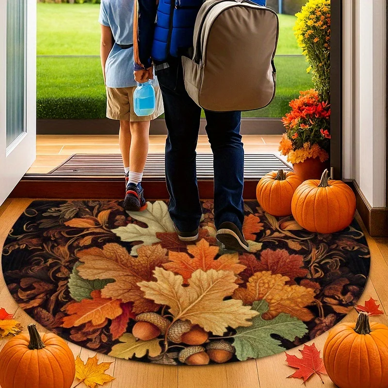 Paillasson semi-circulaire VIKAMA Autumn Splendor, tapis de sol attrape-saleté pour la décoration intérieure, avec motif érable vibrant, tapis de bienvenue pour salon