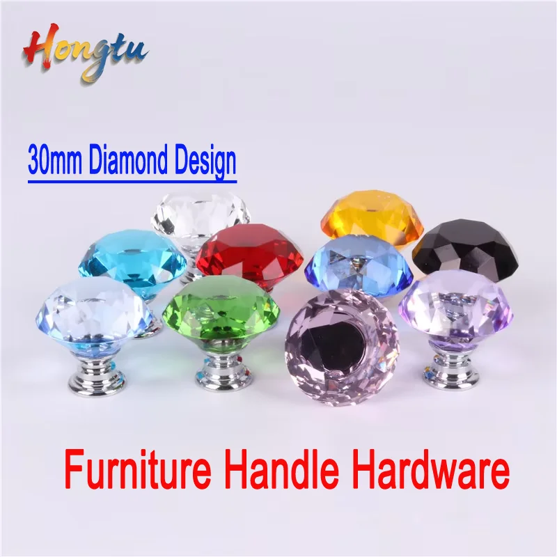 

30mm Diamond Design! Crystal Glass Knobs for Cupboards, Drawers, Kitchen Cabinets – Furniture Handle Hardware