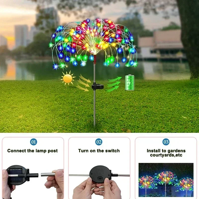 Outdoor Solar LED Firework Fairy Lights, IP65Waterproof, Decoração do jardim, Lawn Pathway Lamp, Pátio Yard Party, 1 Pc, 2 Pcs, 4 Pcs, 6Pcs