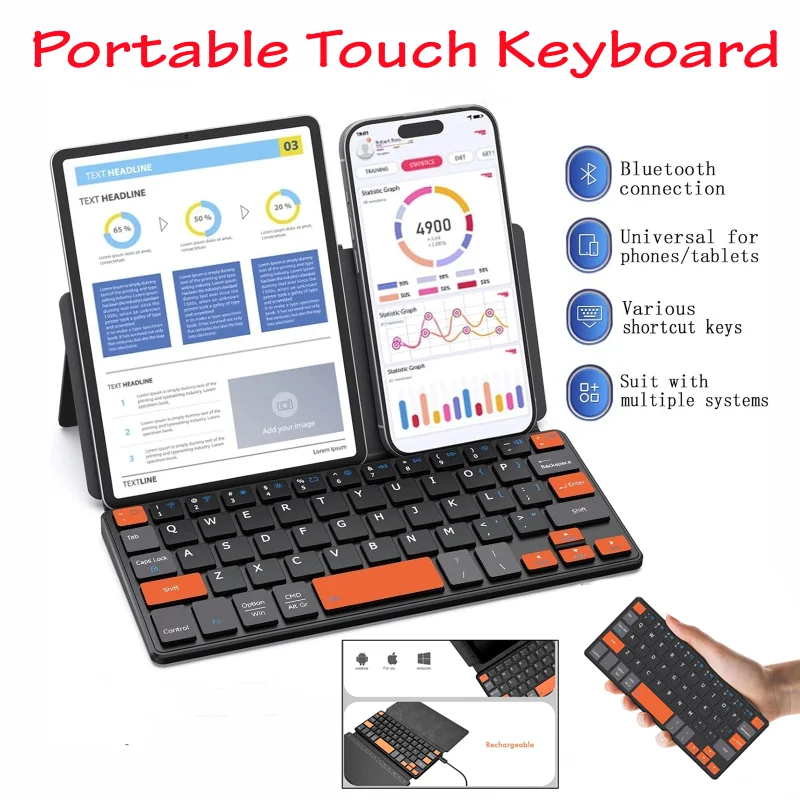 Bluetooth Wireless Keyboard Mini Keyboard with Adjustable Angle Stand&Leather Case Rechargeable Travel Bluetooth Keyboard