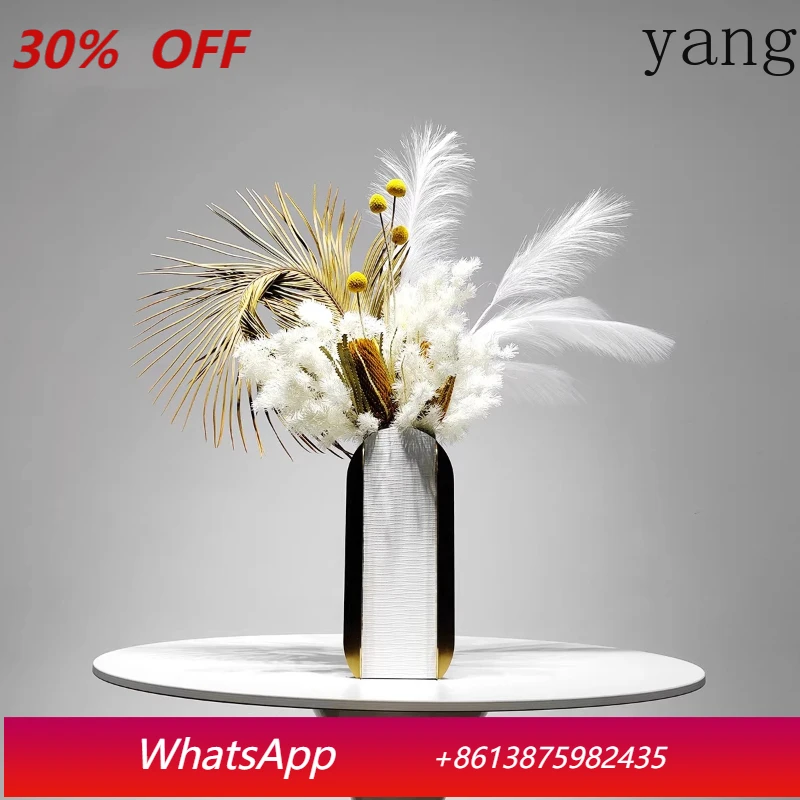 

LTT modern light luxury leather metal vase flower arrangement living room dried flower arrangement
