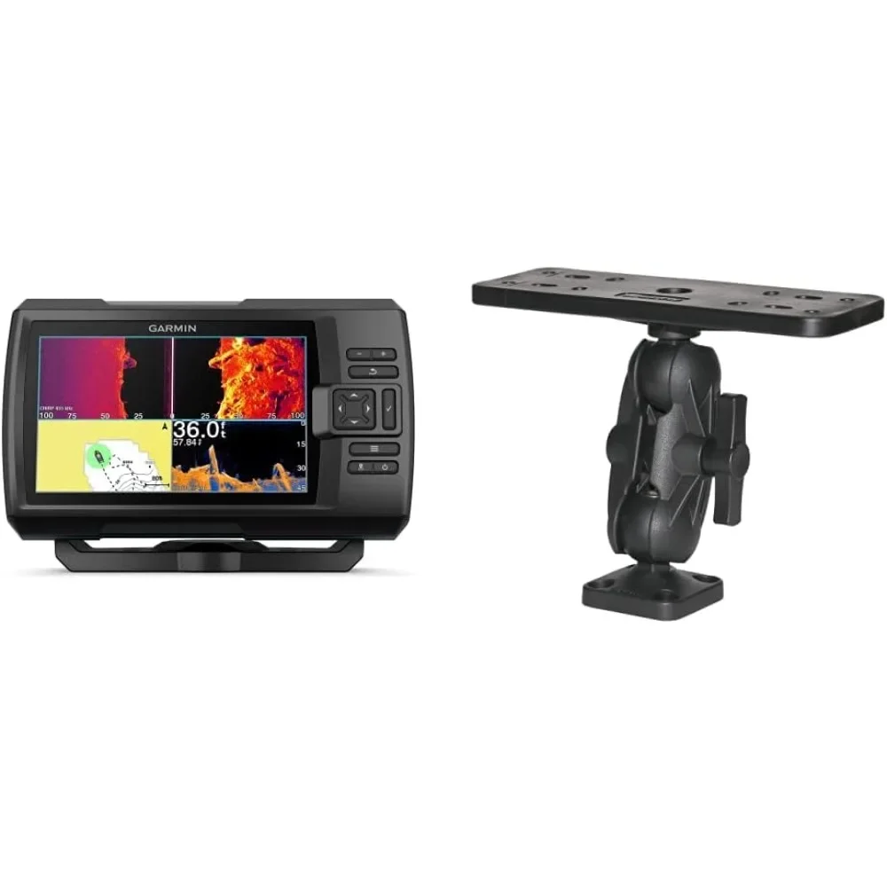 Garmin Striker Vivid 7sv Fishfinder Bundle With Scotty 0163 Ball Mount and Plate Fishing Supplies Fish Finder Sports