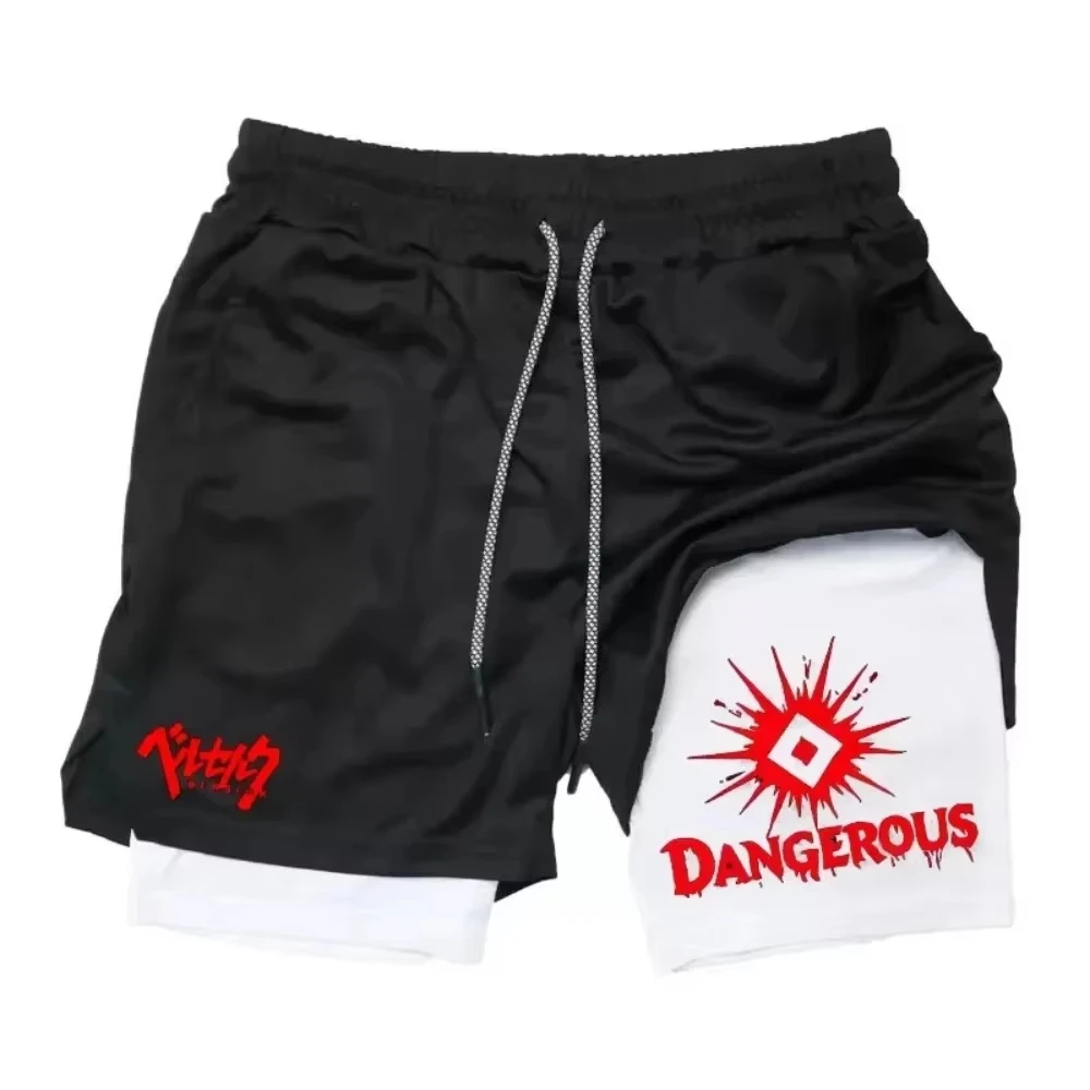 

Men's 2-in-1 sports shorts printed sports pants double-layer quick drying basketball beach muscle fitness