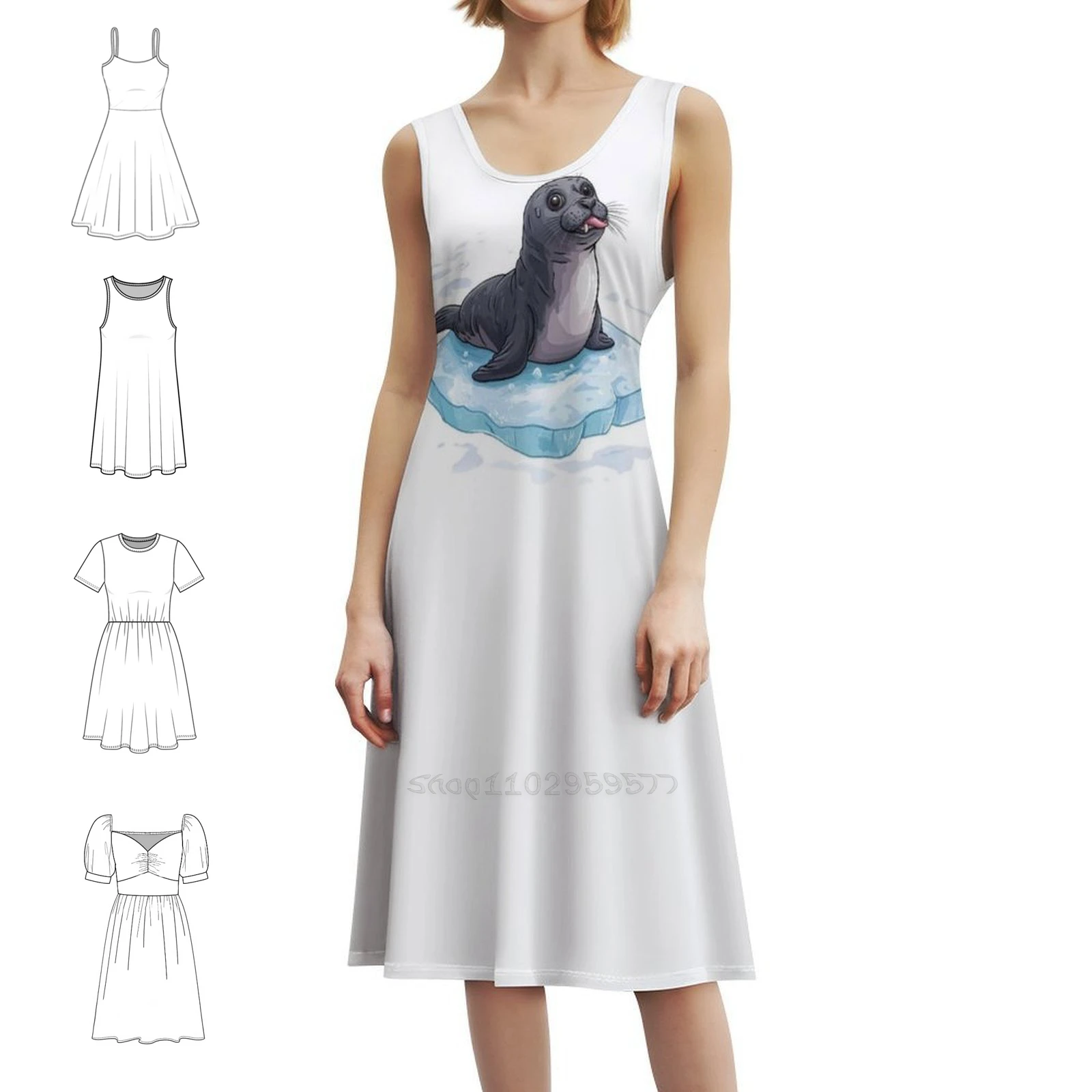 فستان بوهيمي صغير بدون أكمام للنساء مطبوع عليه فساتين حفلات الشاطئ، ختم صغير على شكل حيوان، فستان نسائي لطيف #1