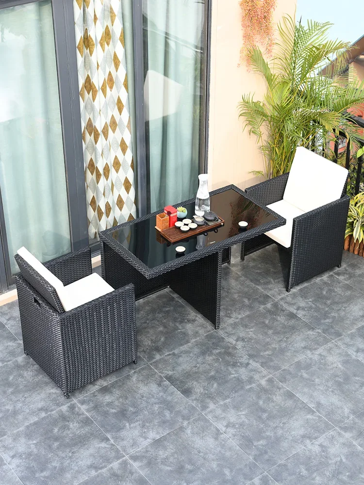 

Small Table and Storage Rattan Chair Three-Piece Set Entry Lux Style with Two Suit Combination