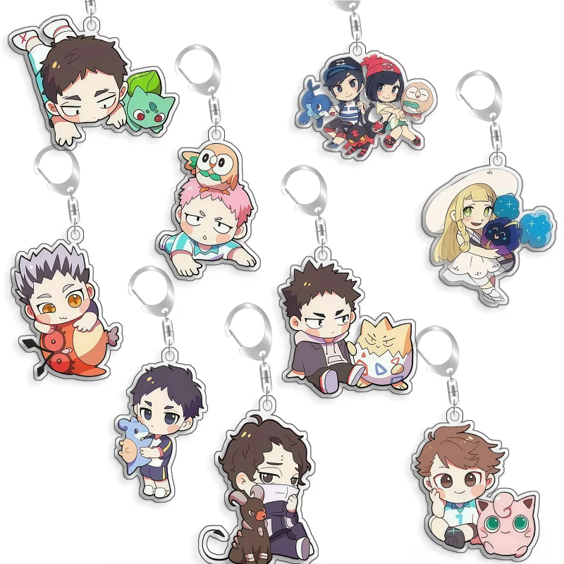 For Pokemon Elf Qikchu Bulbasaur Jigglypuff Kotaro Bokuto Acrylic Selfmade Cute Cartoon Anime Keychain Pendant Toy Gift 5cm