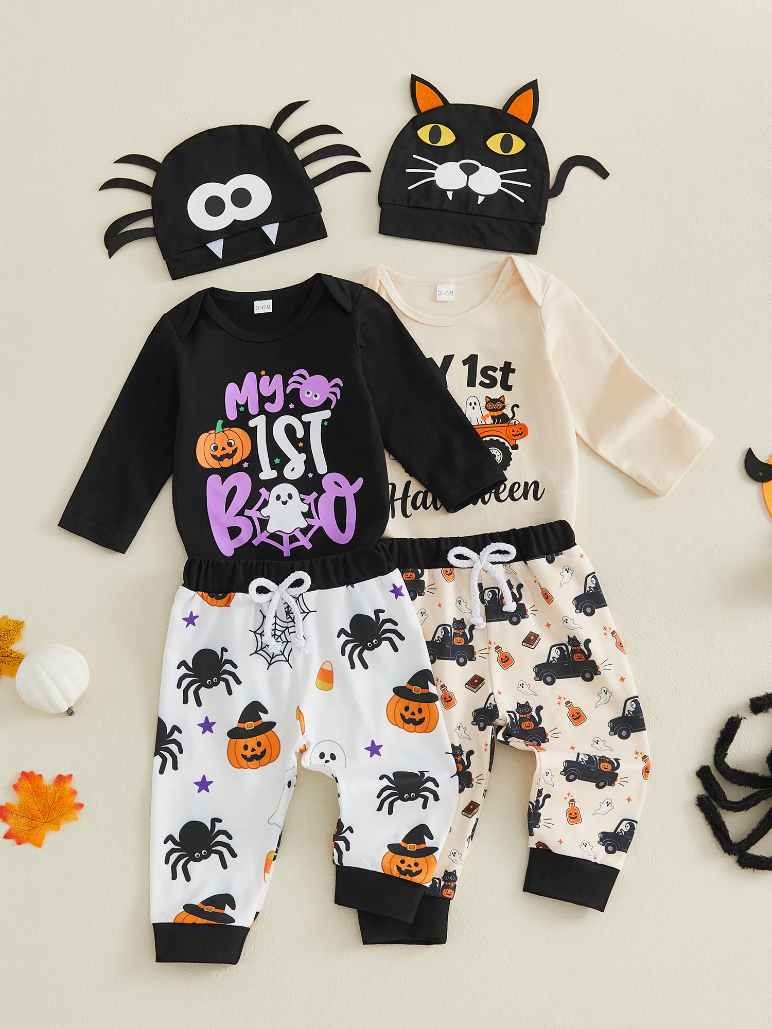 Outfit Pants- Halloween Sleeve Romper Long Sleeve Long Sleeve Romper Hat Pumpkin Ghost Professional Outfit Pants-